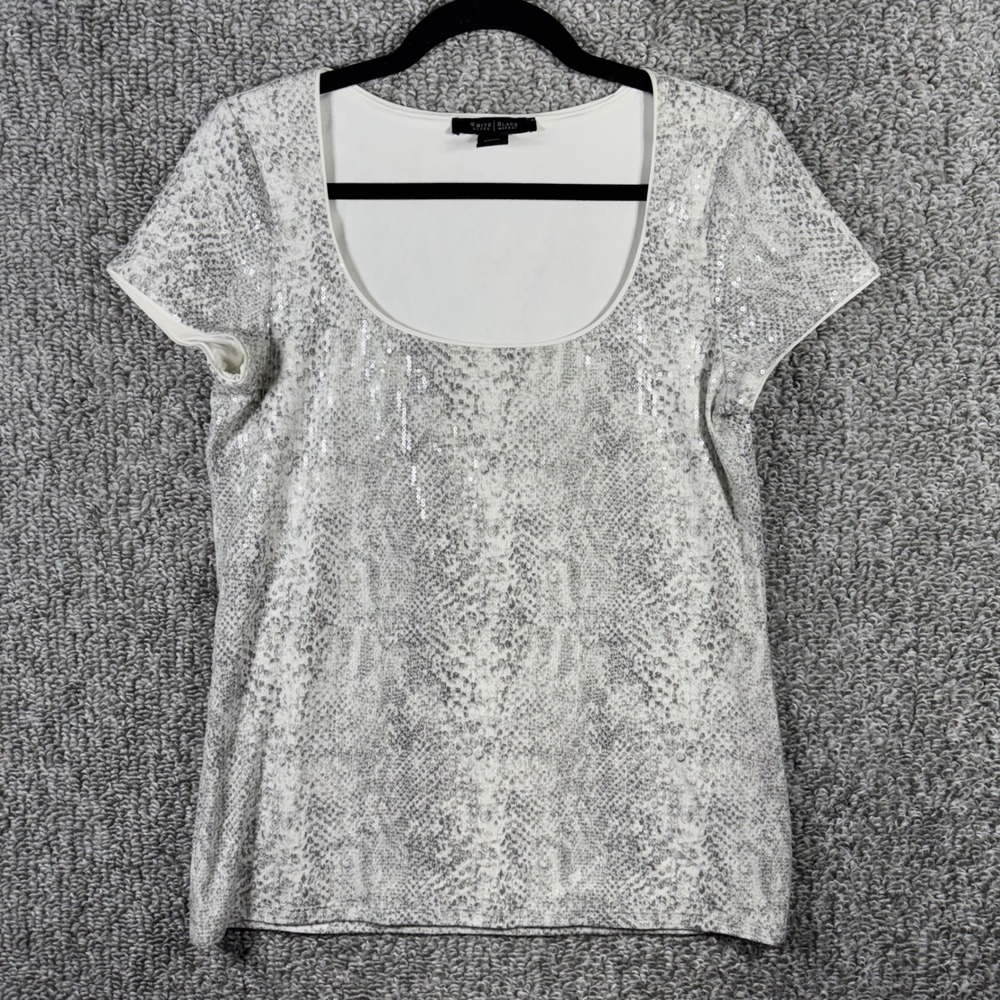 WHBM Snakeskin Sequin Top Grey Short Sleeve Women Small Glam Mob Wife